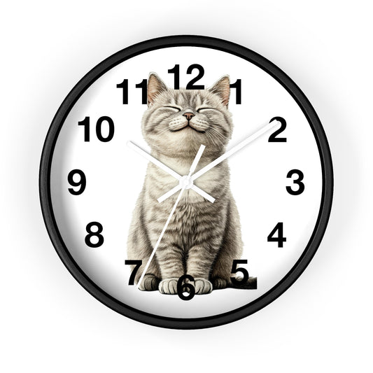 Smiling Tabby Cat Wall Clock — Cute Kitten Home Decor Clock