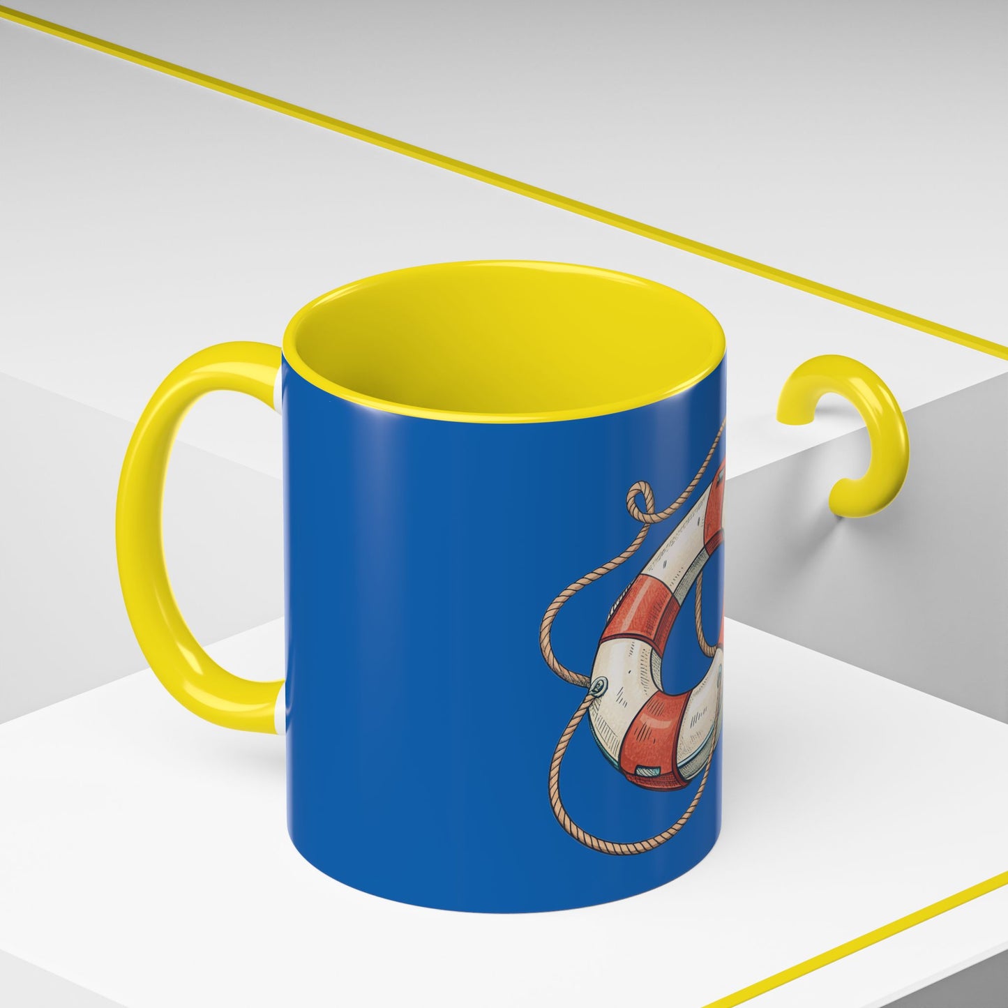 Lifesaver Accent Coffee Mug - Nautical Gift, Beach Decor, Sailor's Coffee Cup, Ocean Lover Mug, Summer Vibes
