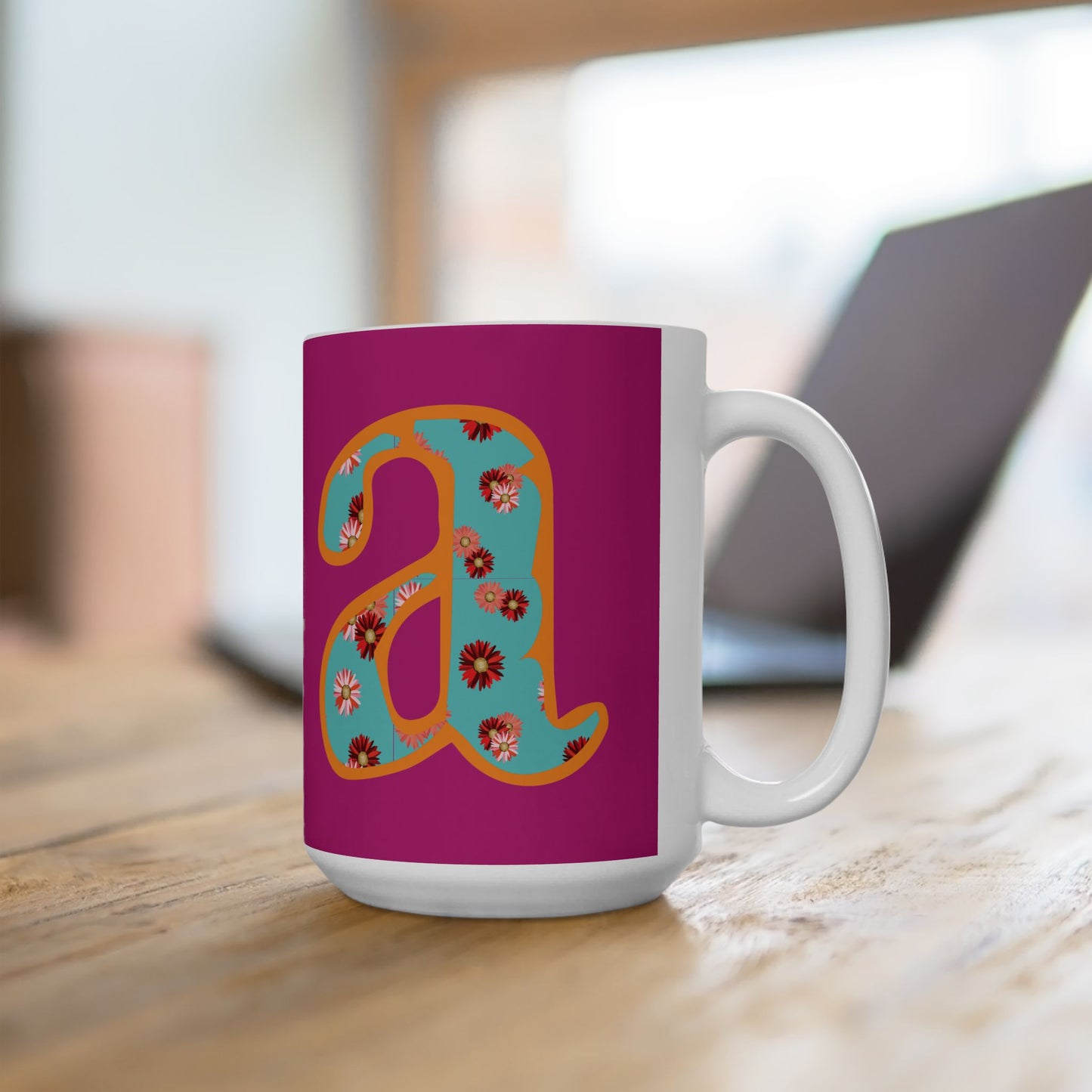 Floral Lettered Ceramic Mug - Vibrant Coffee Cup, Gift for Her, Kitchen Decor, Personalized Drinkware, Fun Floral Mug