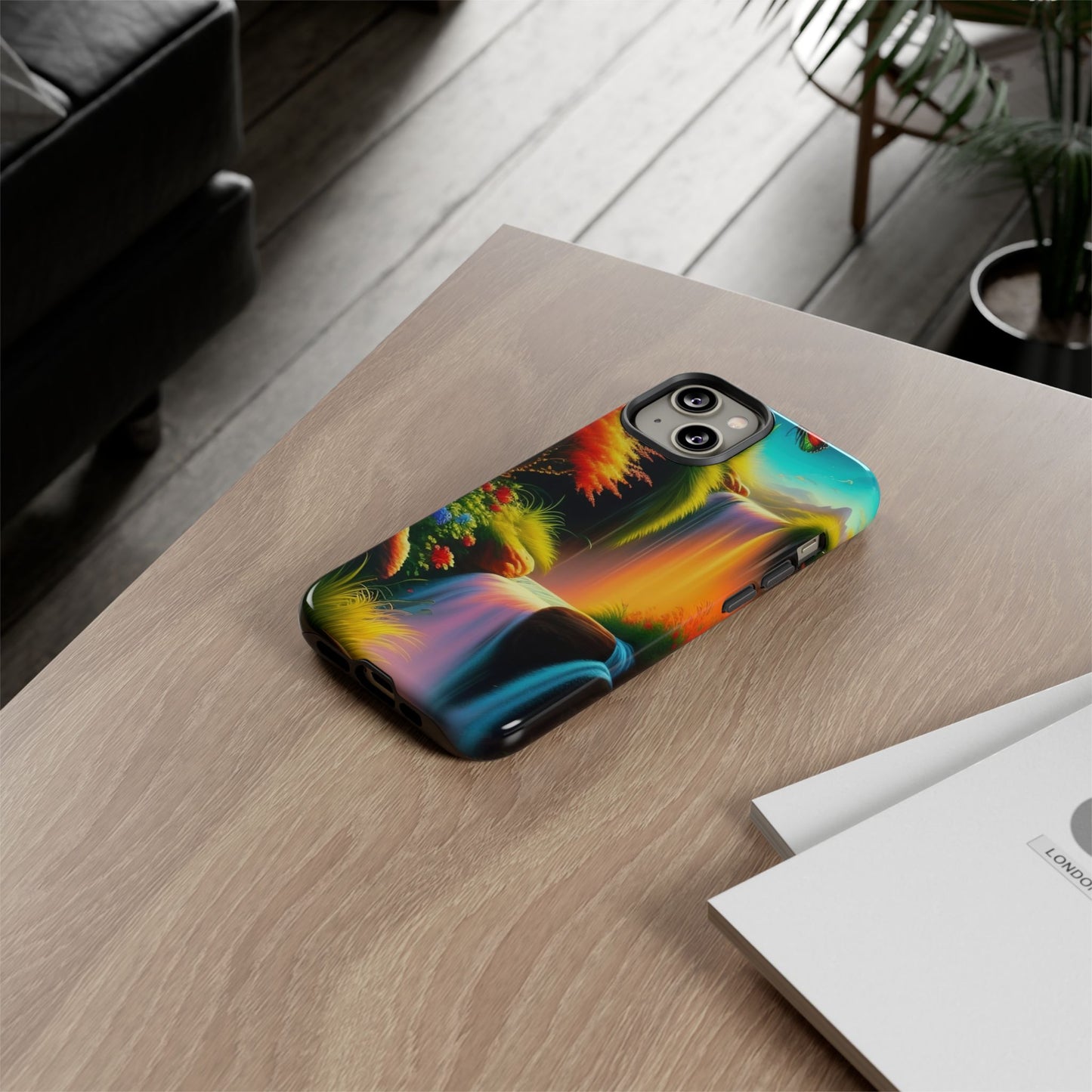 Phone Case - Vibrant Waterfall Landscape with Butterfly | Colorful Nature Protective Case