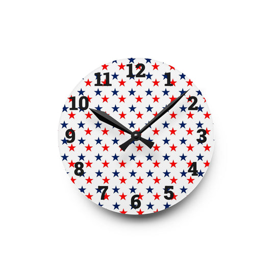 Acrylic Wall Clock stars red white and blue