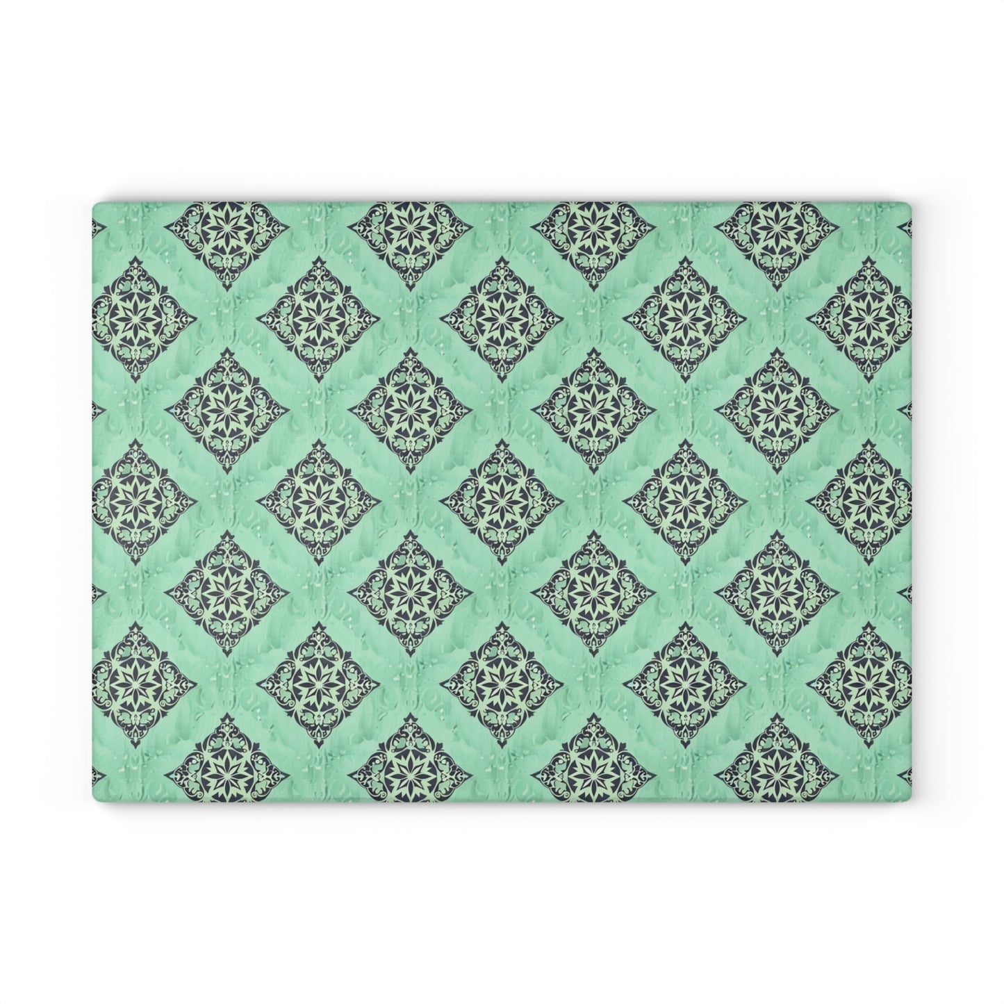 Mint Damask Glass Cutting Board — Decorative Kitchen Chopping Board