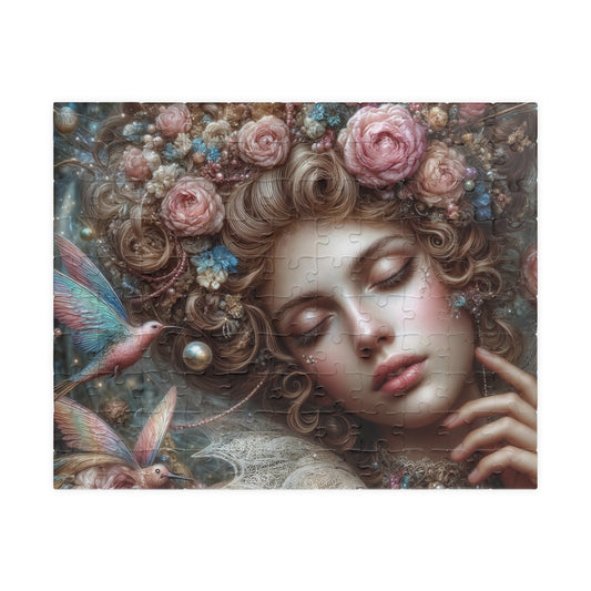 Floral Dream Portrait Puzzle — Surreal Woman & Birds Art Jigsaw (110–1014 pcs)