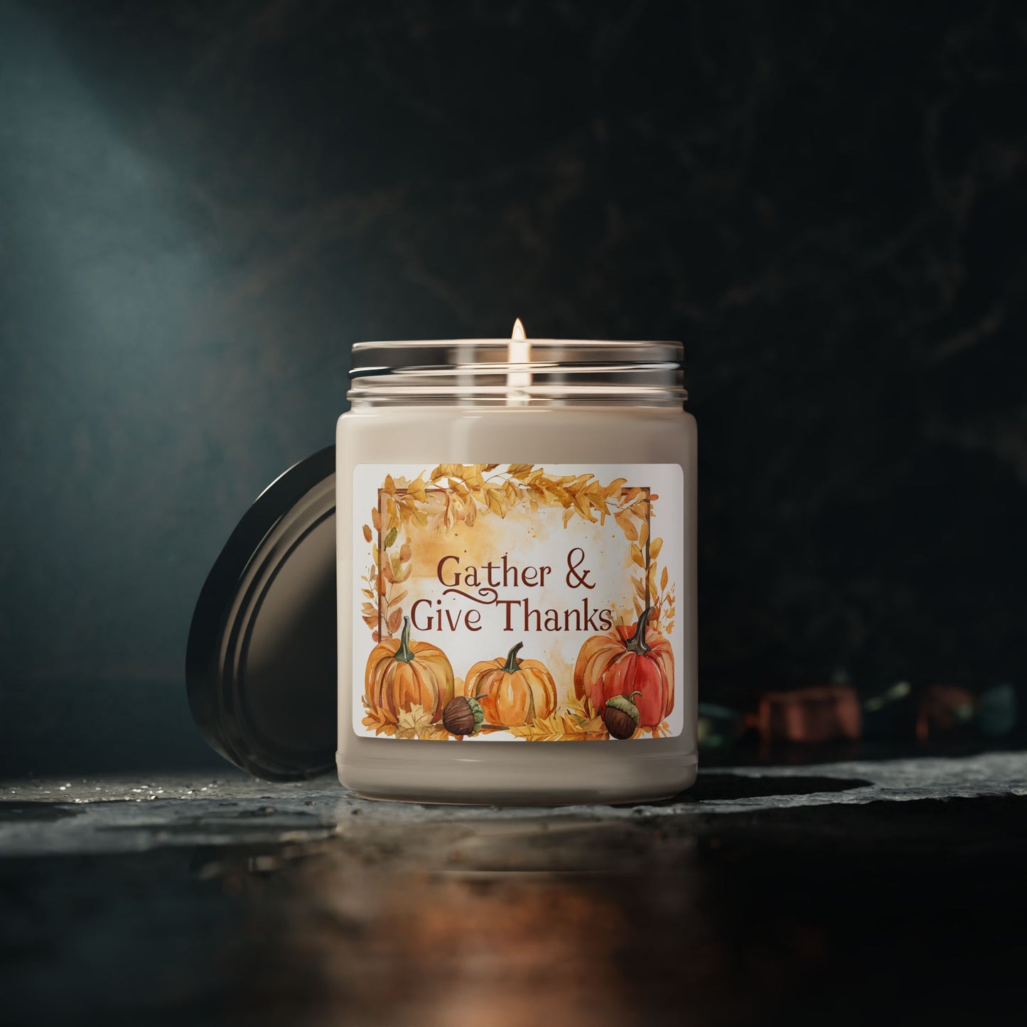 Gather & Give Thanks Scented Soy Candle — 9oz Thanksgiving Pumpkin Autumn Jar