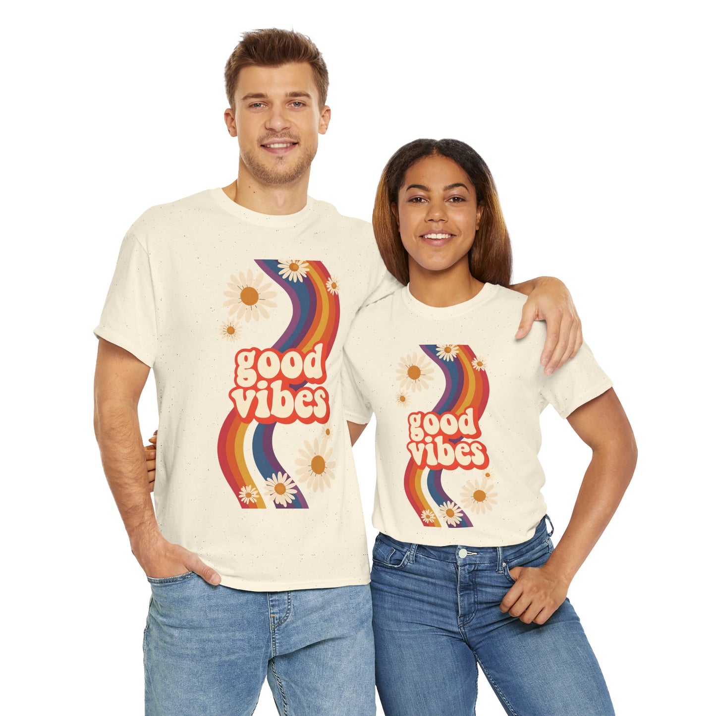 Good Vibes Unisex Heavy Cotton Tee, Retro Graphic T-Shirt, Feel Good Apparel, Summer Outfit, Casual Gift for Friends
