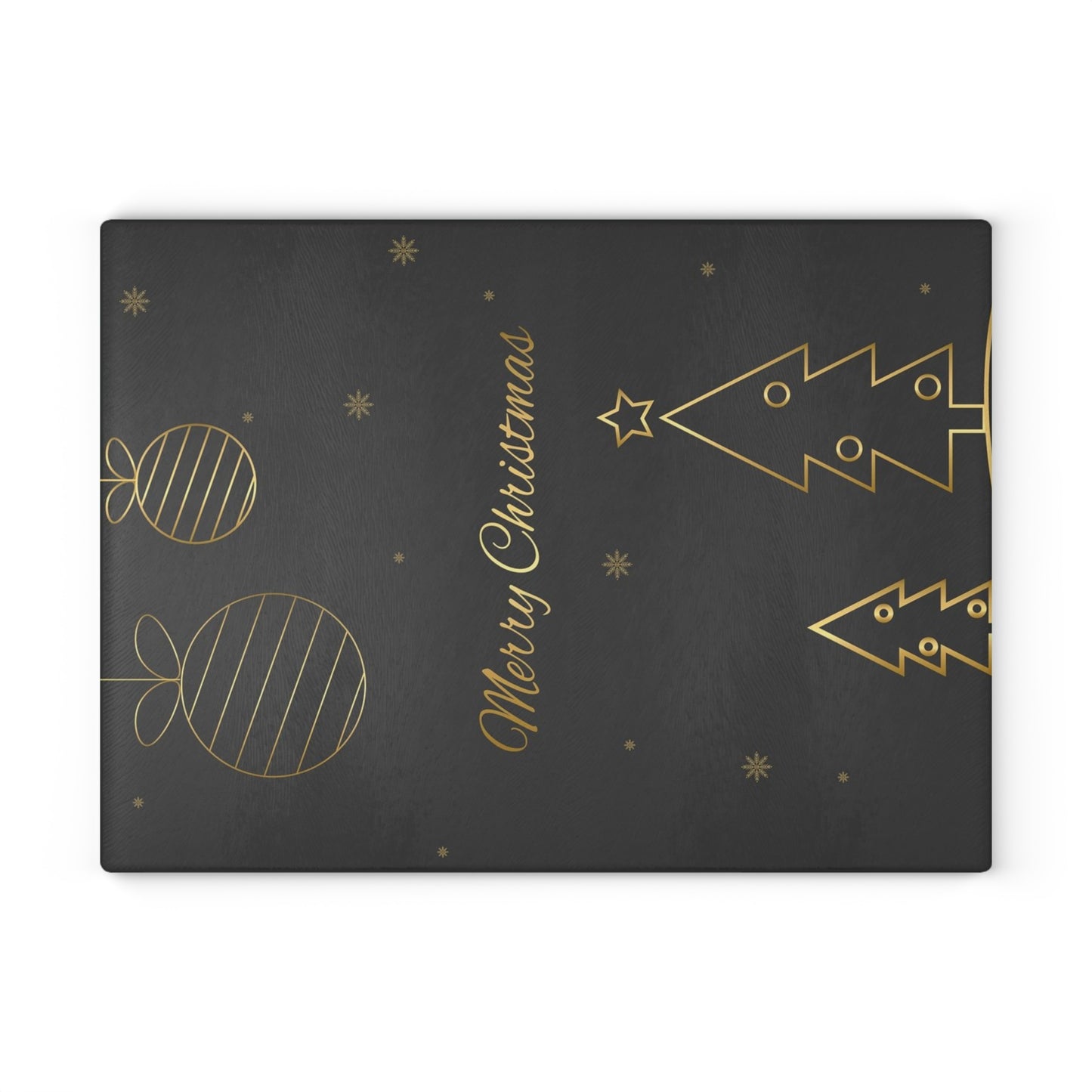 Christmas Glass Cutting Board – Elegant Gold Tree & Ornaments “Merry Christmas”