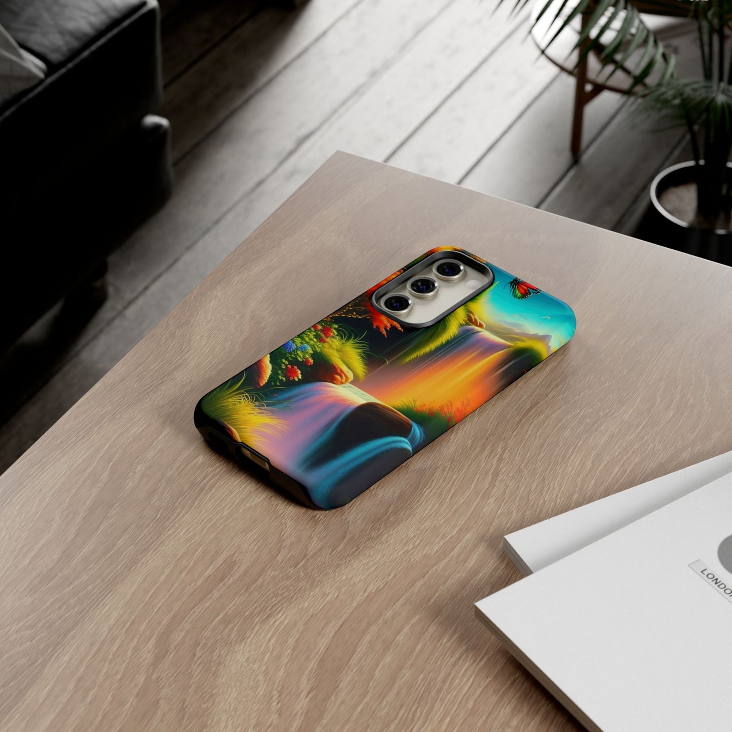 Phone Case - Vibrant Waterfall Landscape with Butterfly | Colorful Nature Protective Case