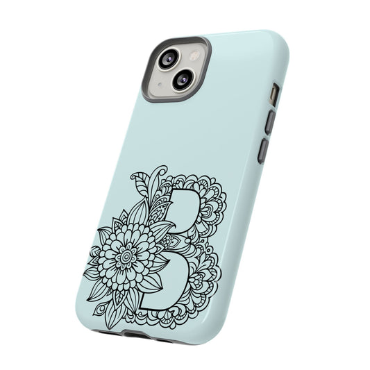 Personalized Tough Phone Case- Letter B, Floral Monogram Cell Phone Cover, Custom Protective Case, Unique Gift, Birthday, Graduation