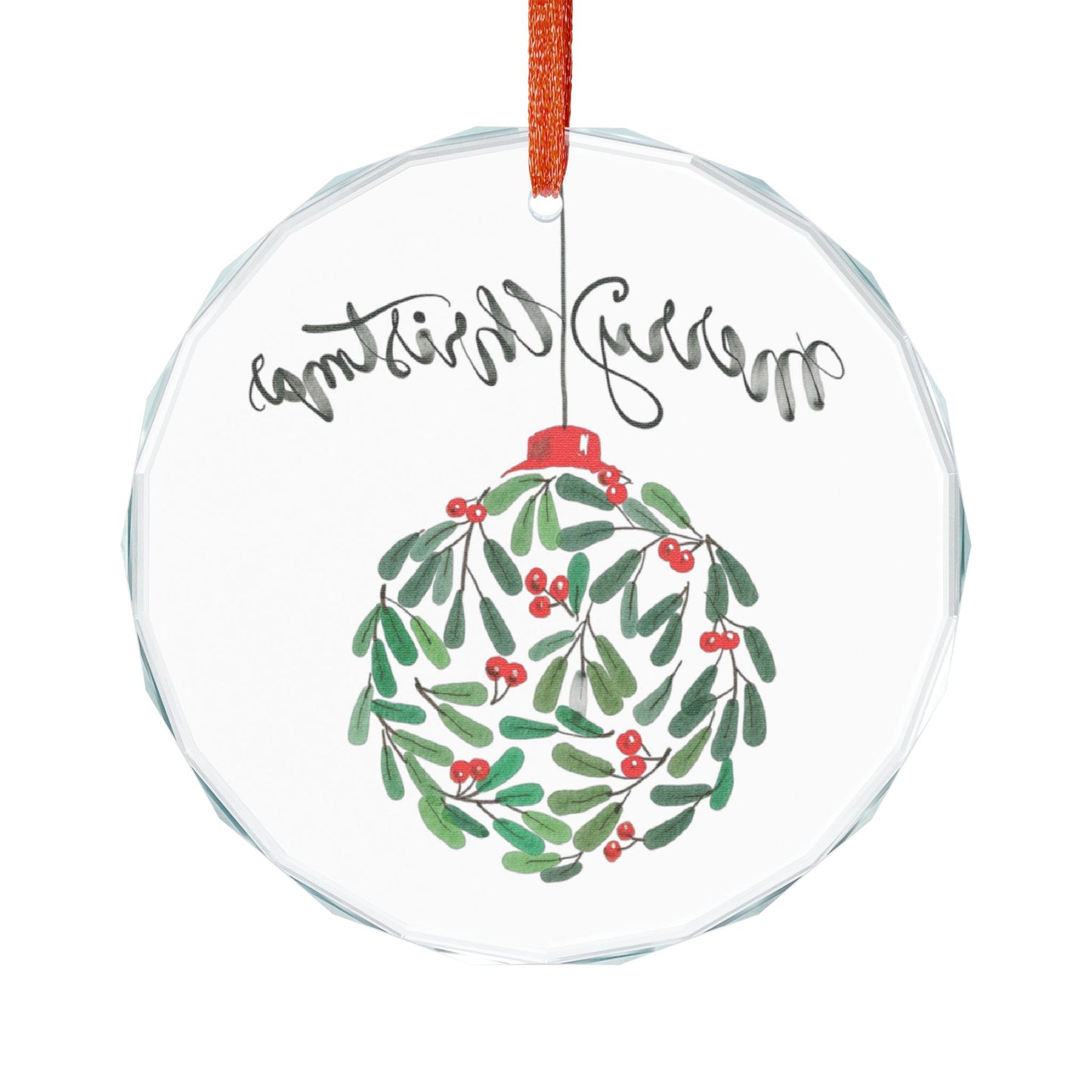 Christmas Heart Crystal Ornament – Merry Christmas Mistletoe Glass Decoration