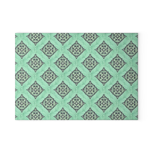 Mint Damask Glass Cutting Board — Decorative Kitchen Chopping Board