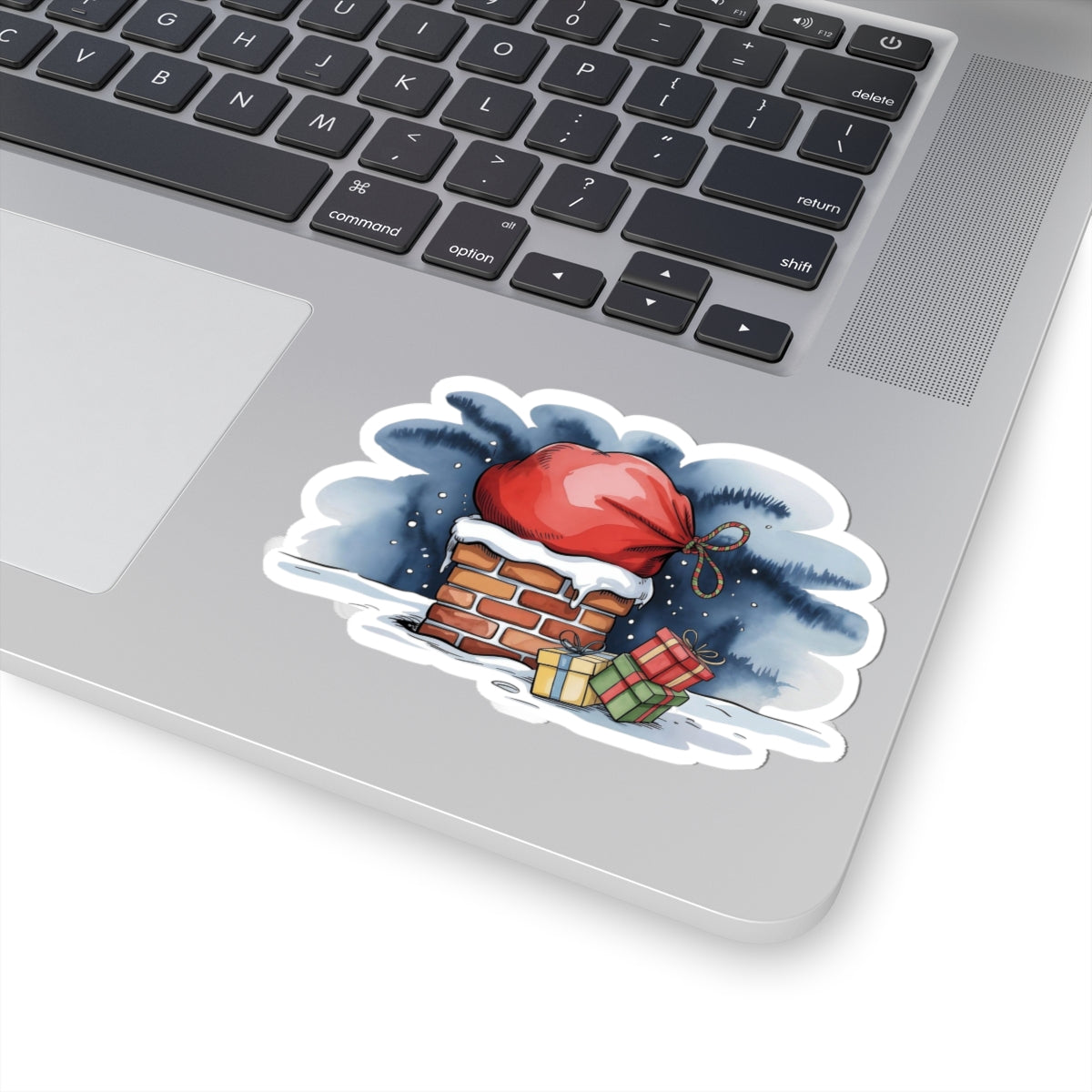 Christmas Chimney Sticker — Santa Hat & Presents Kiss-Cut Holiday Sticker