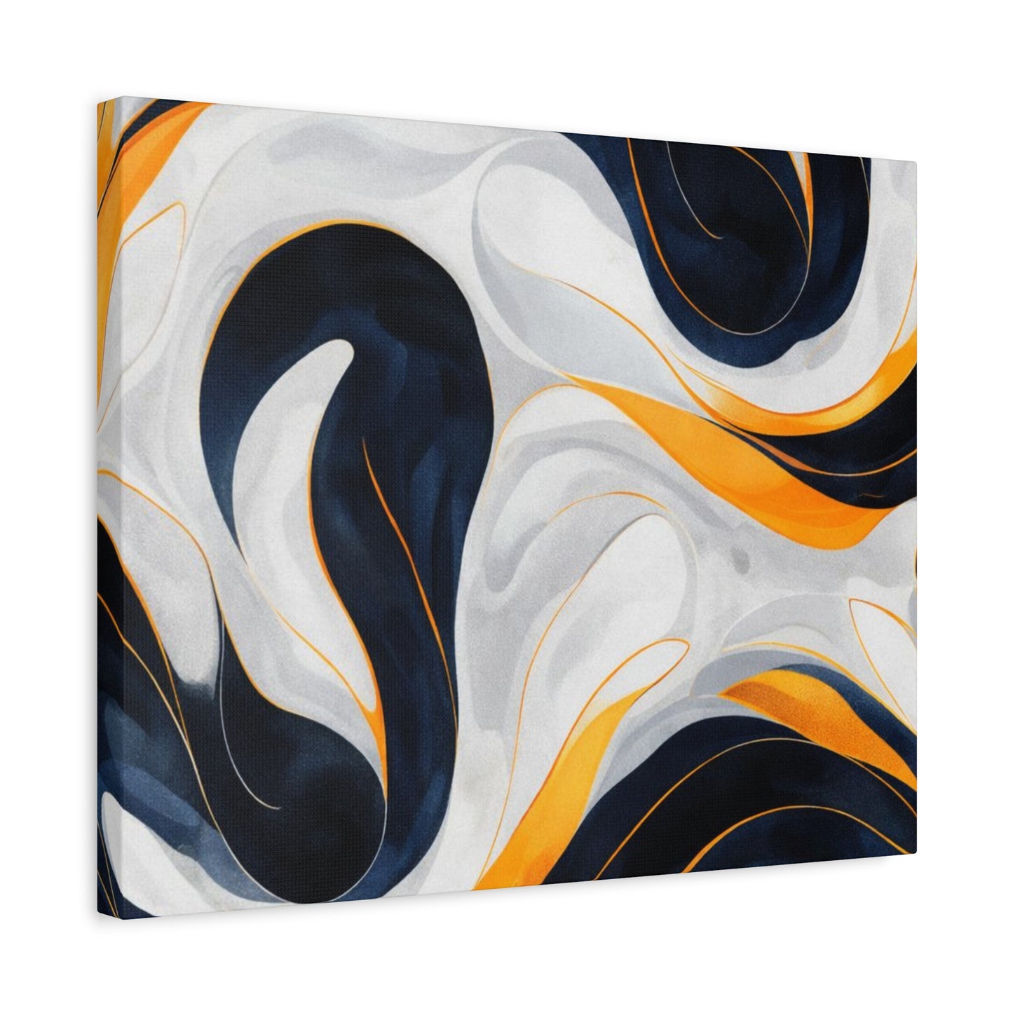 Abstract Fluid Art Matte Canvas Print — Navy, Gold & White Stretched Wall Art