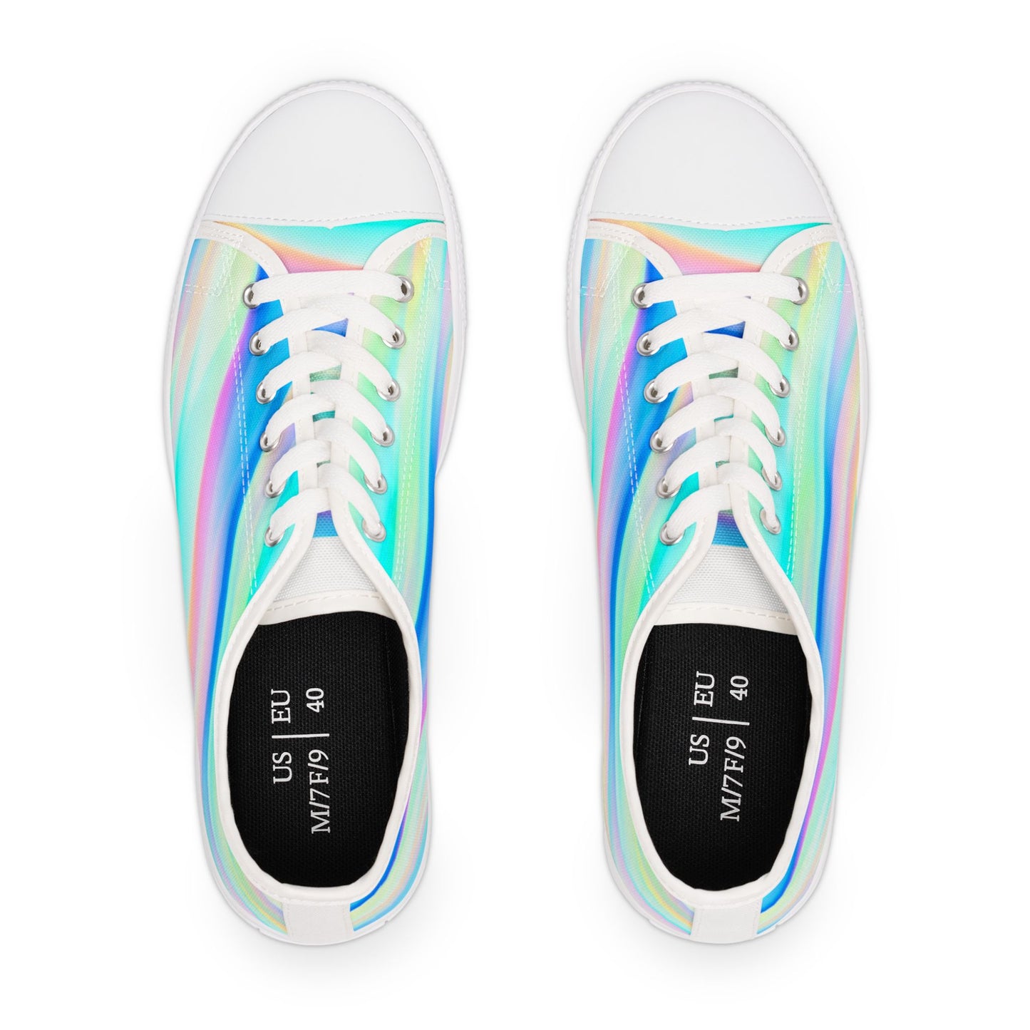 Holographic Rainbow Low Top Sneakers — Women's Iridescent Casual Shoes