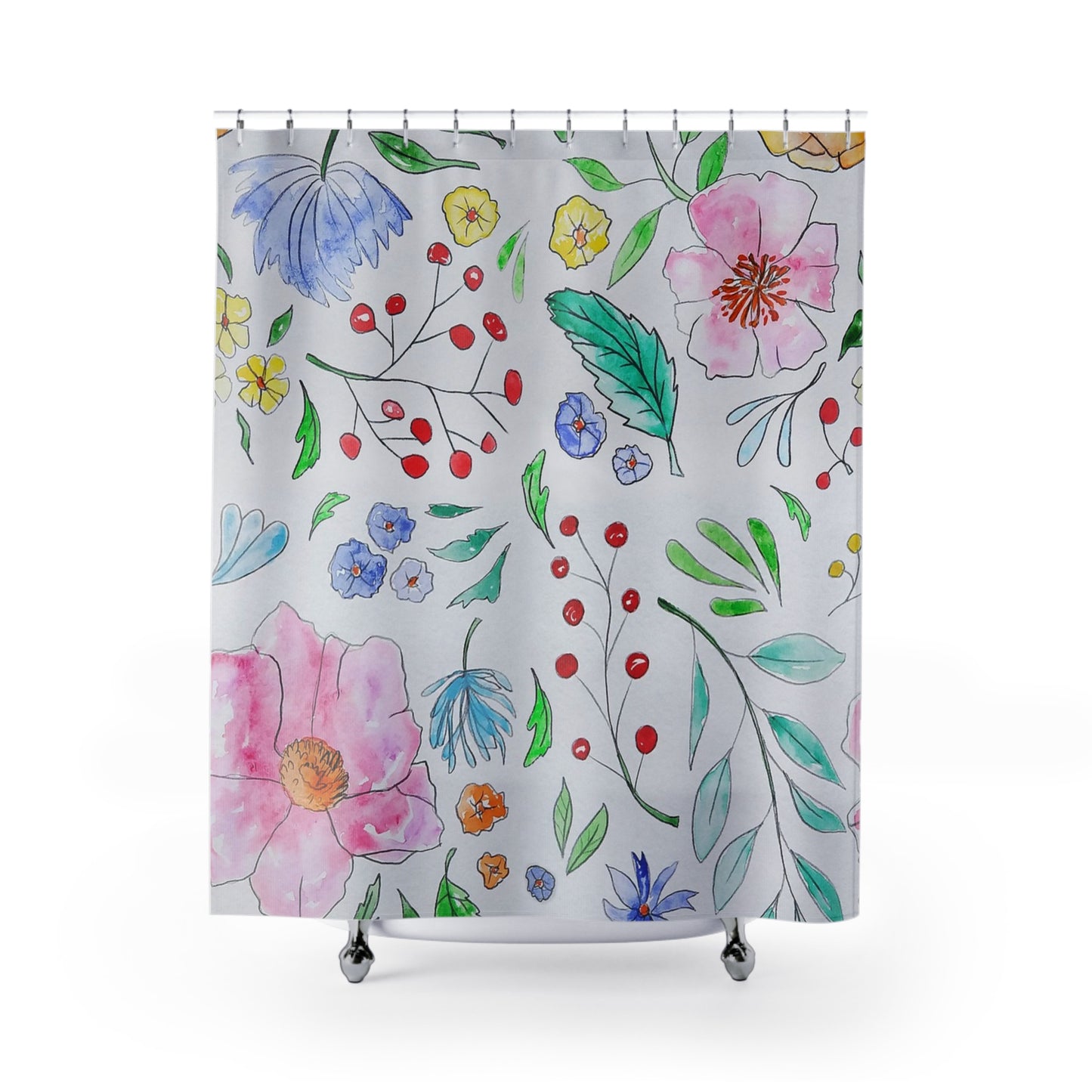 Floral Shower Curtain: Botanical Bathroom Decor, Spring Home Accent, Gift for Flower Lovers, Vibrant Floral Design, Nature-Inspired Decor