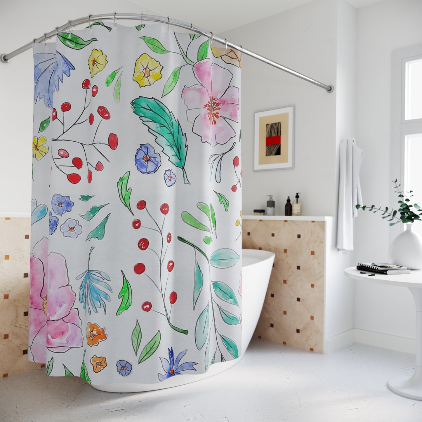 Floral Shower Curtain: Botanical Bathroom Decor, Spring Home Accent, Gift for Flower Lovers, Vibrant Floral Design, Nature-Inspired Decor