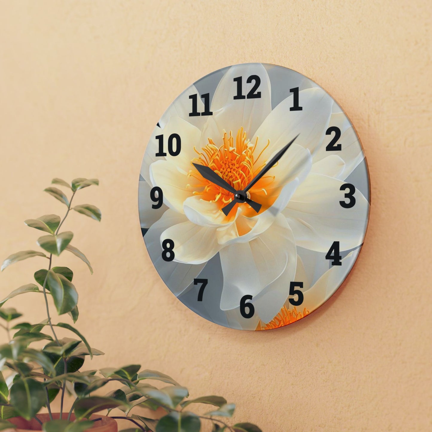 Serene Floral Acrylic Wall Clock