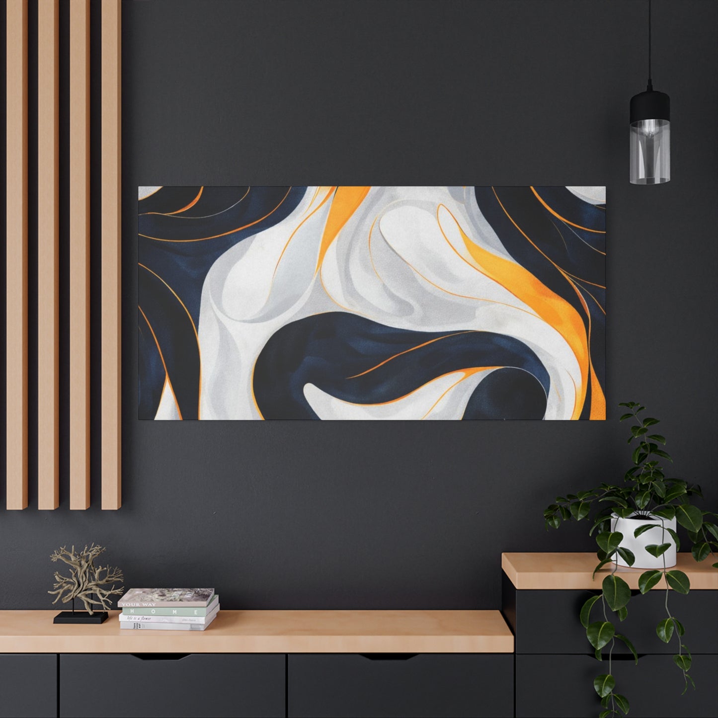 Abstract Navy & Gold Swirl Matte Canvas Wall Art