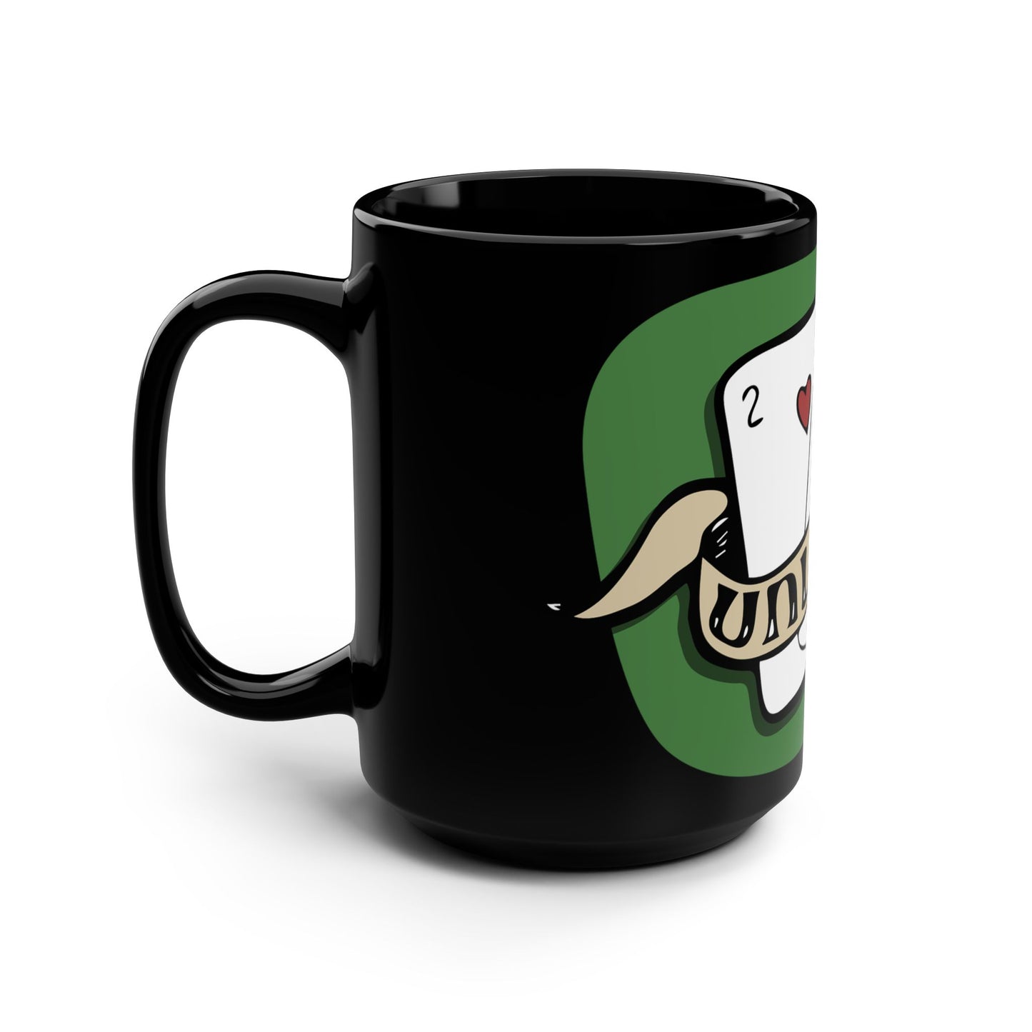 Unlucky Cards Black 15oz Mug — Retro Tattoo-Style Playing Cards Design