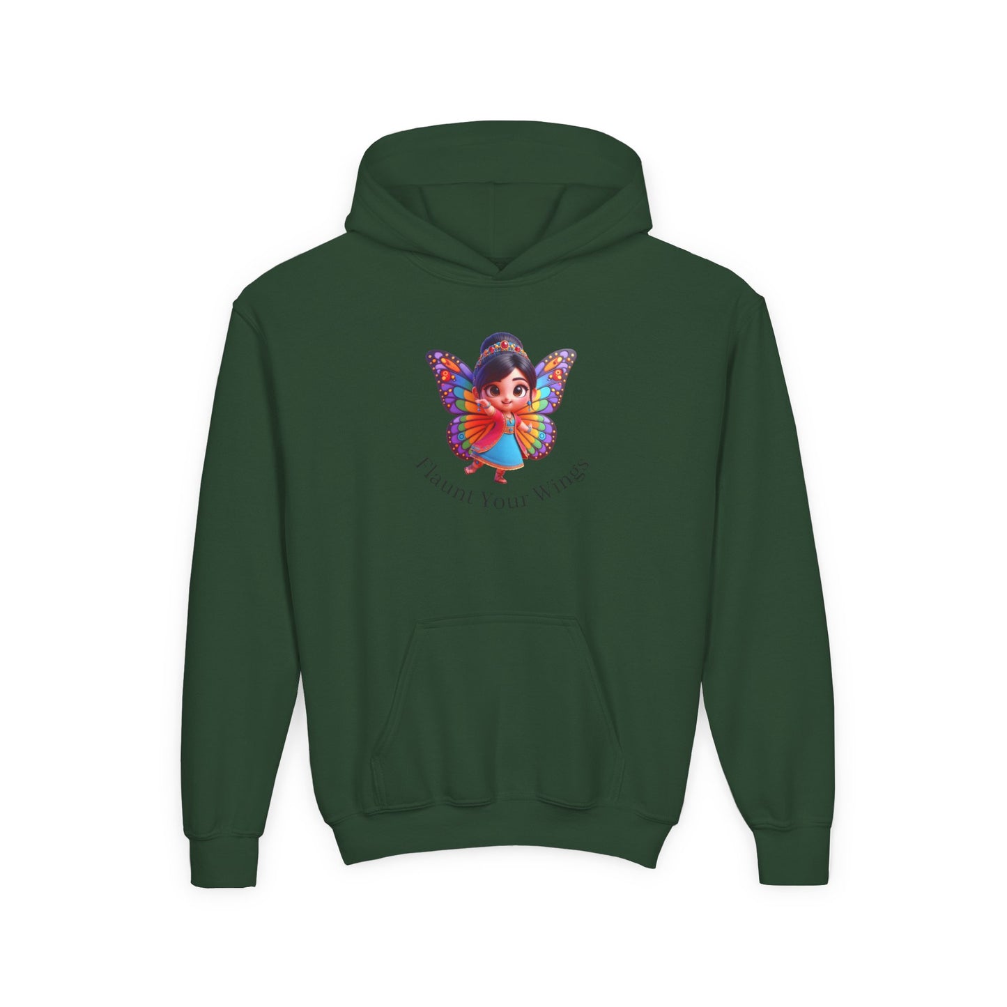 Inspirational Youth Hoodie - "Flaunt Your Wings", Cozy Sweatshirt, Gift for Teens, Motivational Apparel, Butterfly Design