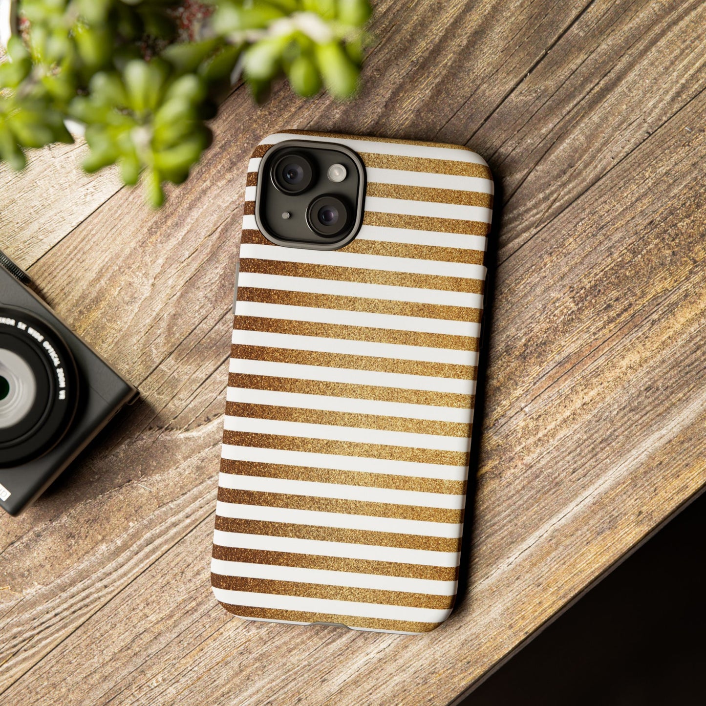 Glamorous Gold Striped Phone Case | Tough Cases, Stylish Phone Cover, Chic Accessories, Gift for Her, Fashionable Tech