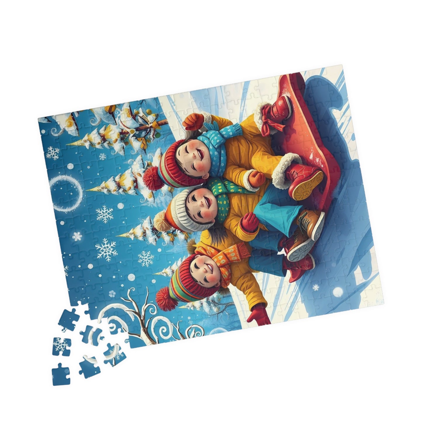 Kids Sledding Winter Scene Jigsaw Puzzle — Holiday Family Fun (110–1014 pcs)
