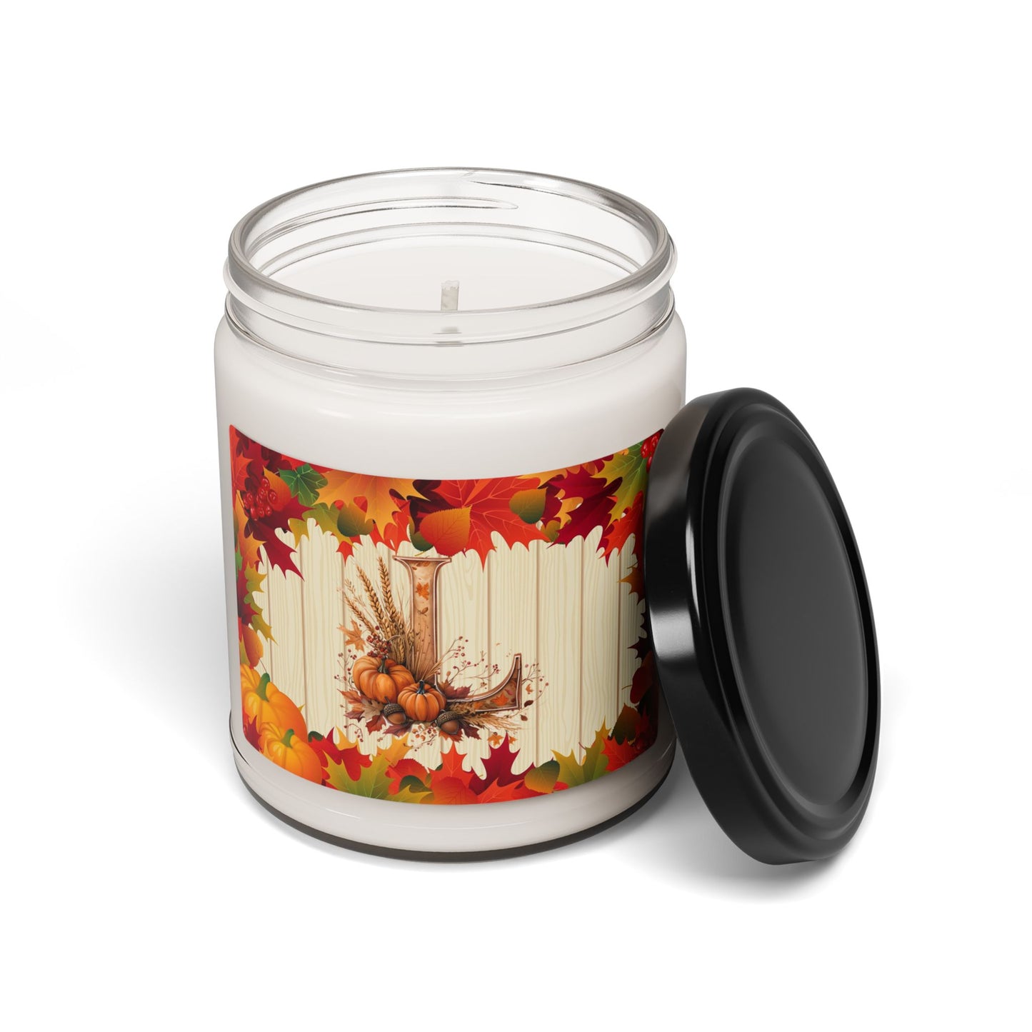 Fall Harvest Soy Candle, 9oz — Autumn Leaves & Cornucopia Scent - Letter L