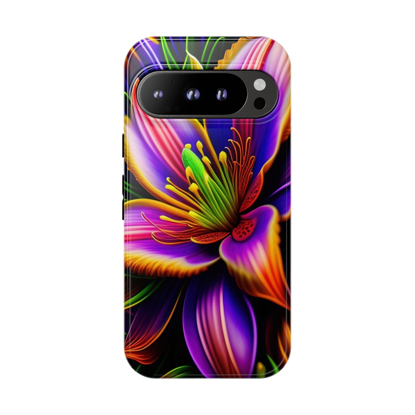 Floral Neon Tough Phone Case — Vivid Purple & Orange Lily Protective Cover
