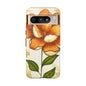 Floral Phone Case with Orange Flower Design, Tough Phone Cover, Floral Gift, Stylish Tech Accessory, Nature Lovers, Spring Vibes