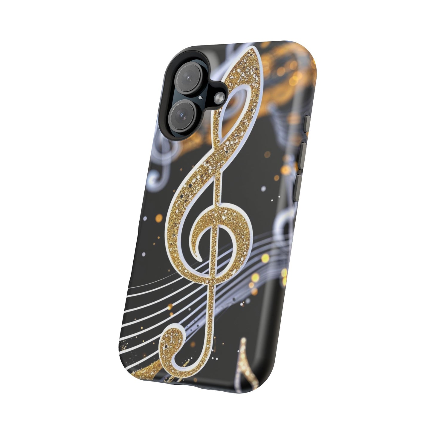 Music Notes Magnetic Impact-Resistant Phone Case — Gold Treble Clef Design