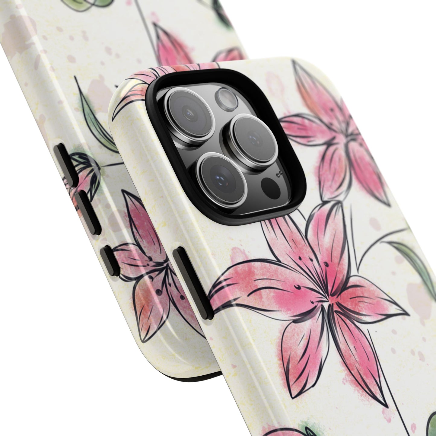 Floral Phone Case with Elegant Pink Lilies, Cute Floral Accessories, Phone Protection, Gift for Her, Stylish Cell Phone Cover