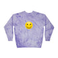 Cheerful Tie-Dye Crewneck Sweatshirt | Smiley Face Unisex Sweatshirt for Casual Style, Gift for Friends, Fall Fashion, Smile Gear