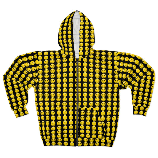 Happy Emoji Unisex Zip Hoodie, Fun Apparel for Casual Wear, Perfect for Birthdays, Parties, Holidays, or Just Chilling