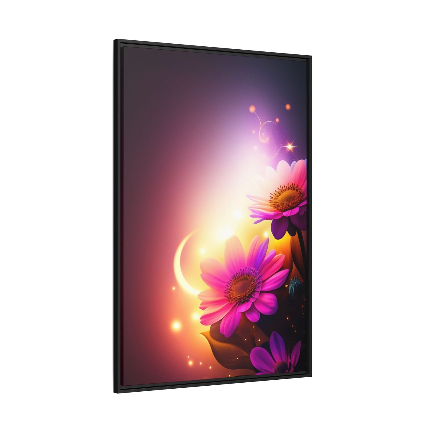 Framed Floral Canvas Art — Pink Daisies Sunset Wall Print