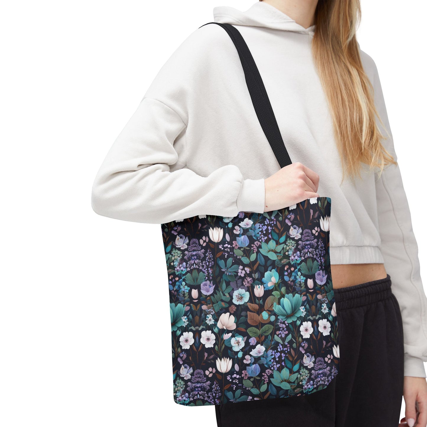 Floral Nightfall Tote Bag — Dark Botanical All-Over Print