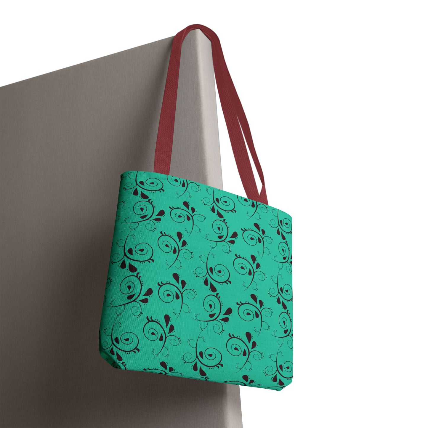Turquoise Floral Swirl Tote Bag – All-Over Print Stylish Shopping Bag