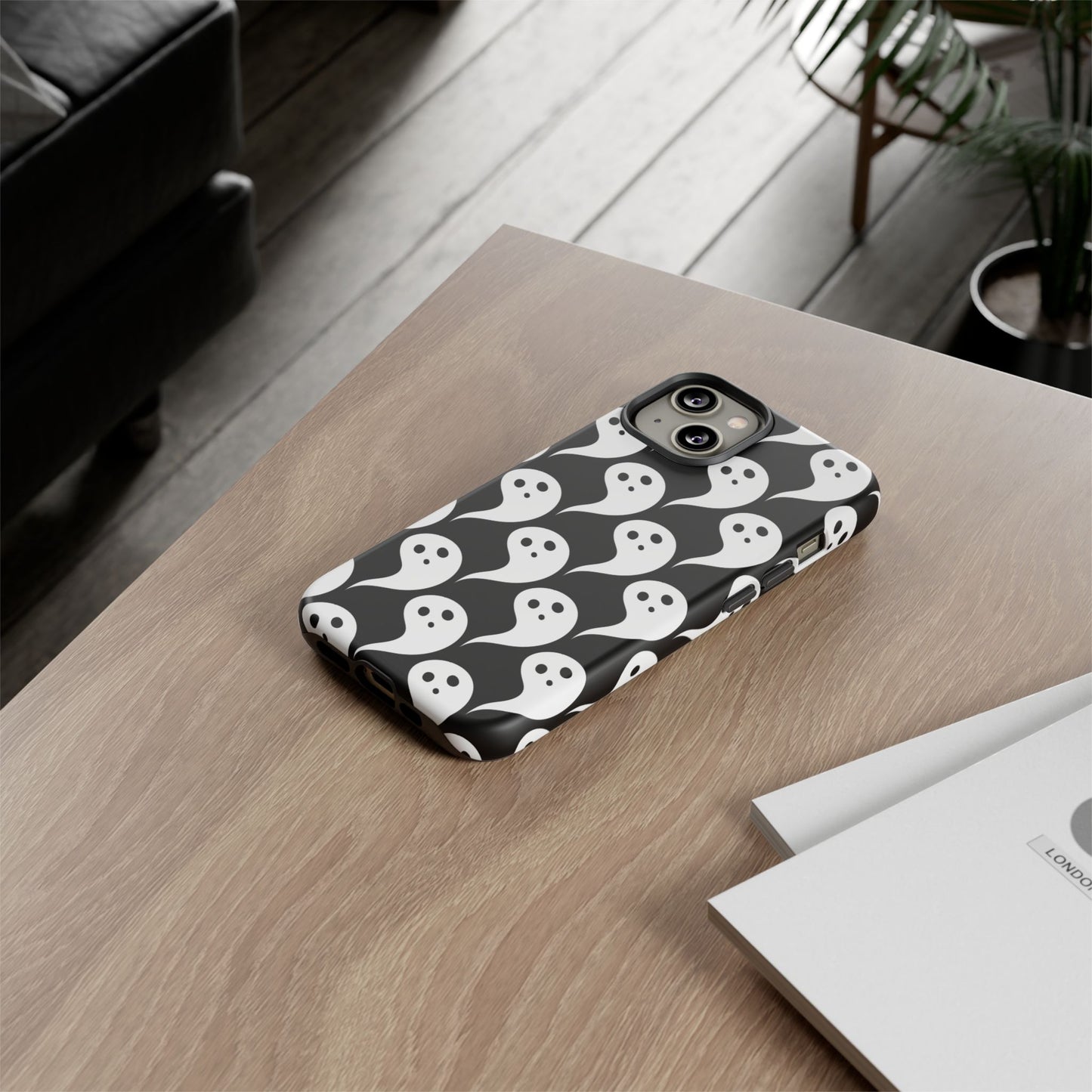 Ghost Pattern Phone Case, Cute Ghost Cell Phone Cover, Halloween Accessory, Spooky Gift, Black and White Phone Case