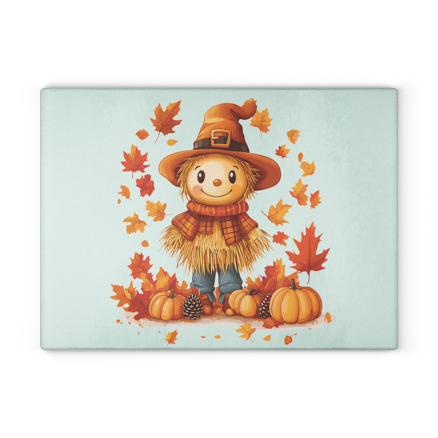 Autumn Scarecrow Glass Cutting Board, Fall Kitchen Decor, Thanksgiving Gift, Food Prep Surface, Harvest Homeware, Seasonal Cooking Tool