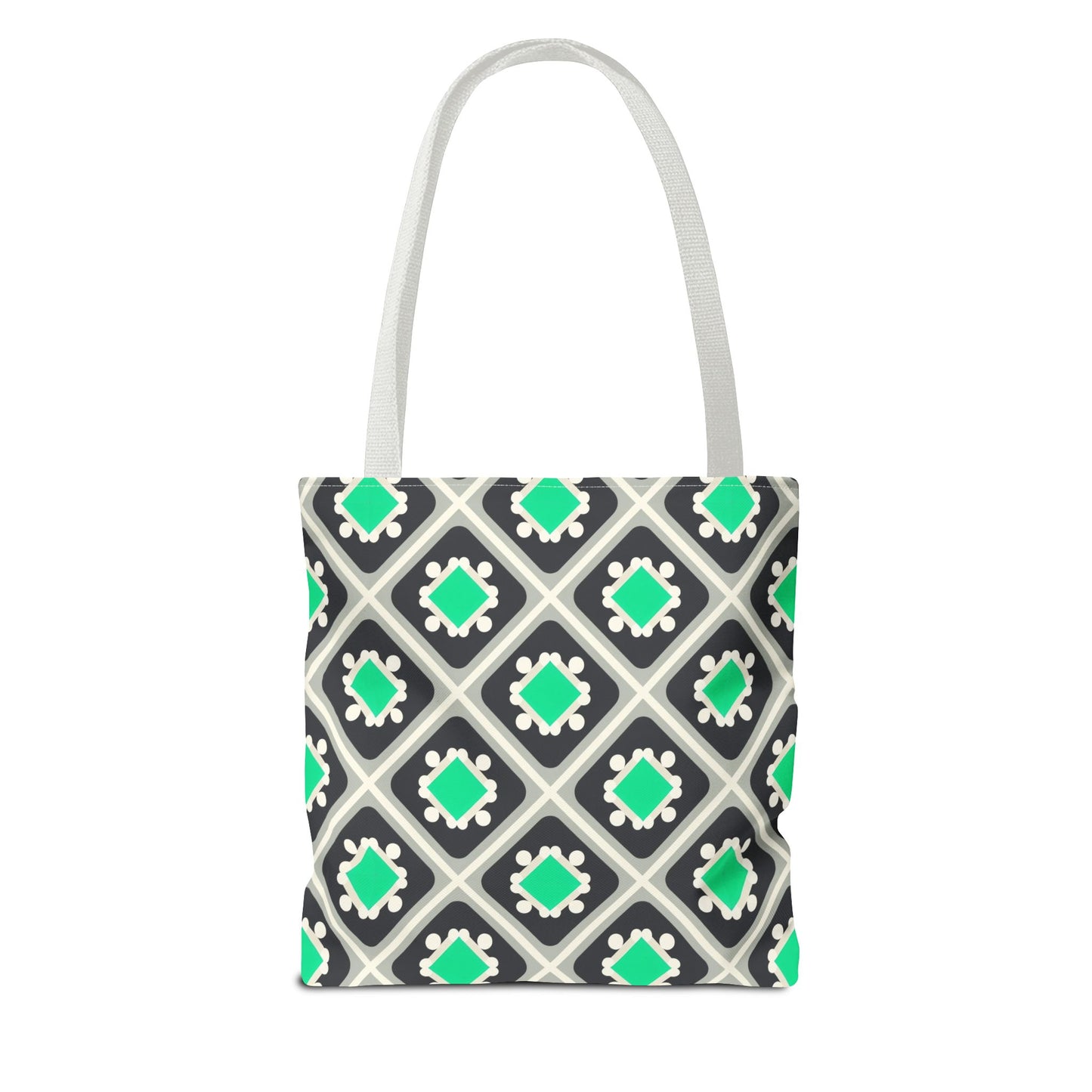 Geometric Mint Tile Tote Bag — Patterned All-Over-Print Shopper