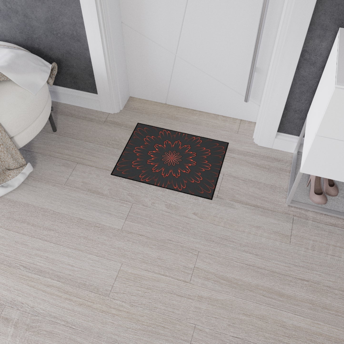Floral Mandala Heavy Duty Floor Mat — Dark Red Radiant Entry Rug