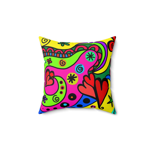 Vibrant Boho Decorative Pillow, Colorful Throw Cushion for Home Decor, Couch Pillow, Art Room Accent, Unique Gift, Heart Design