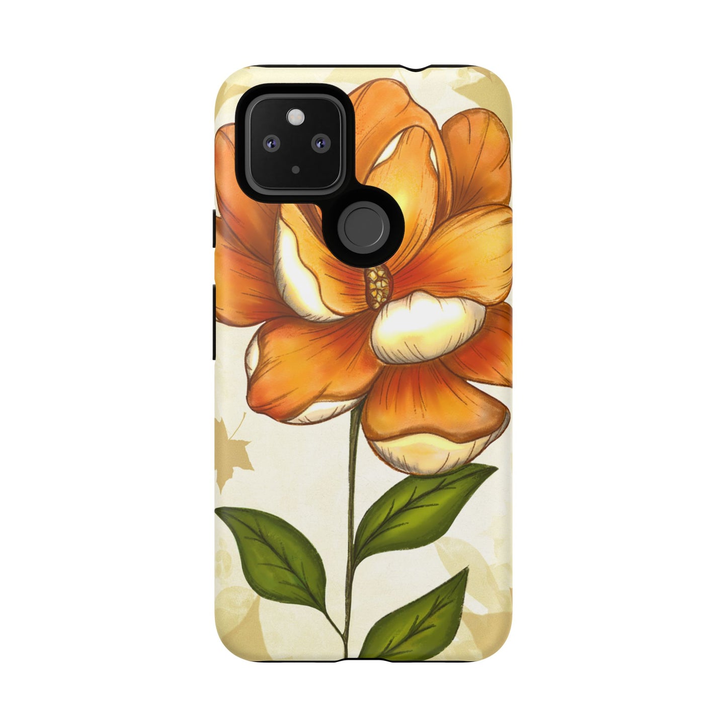 Floral Phone Case with Orange Flower Design, Tough Phone Cover, Floral Gift, Stylish Tech Accessory, Nature Lovers, Spring Vibes