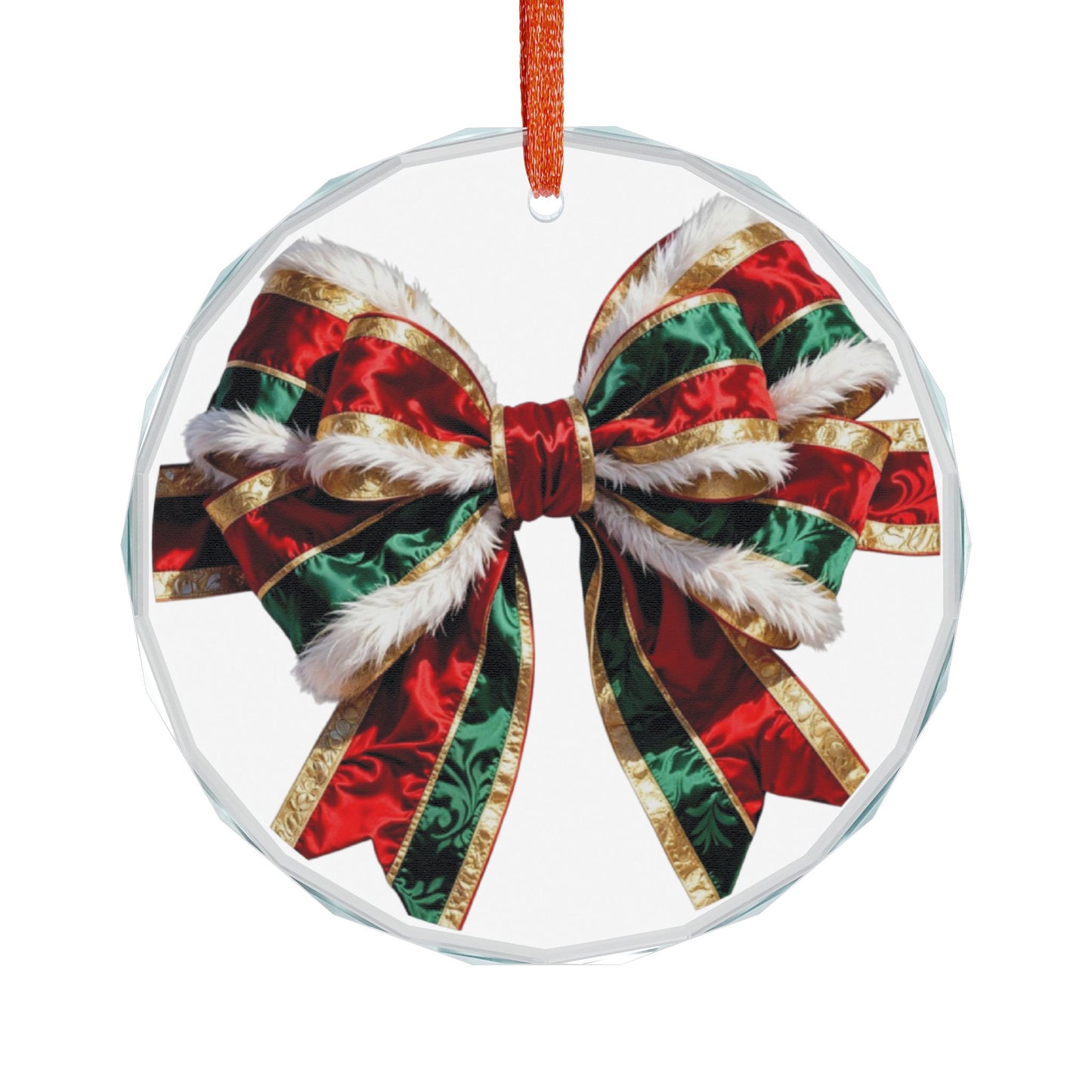 Crystal Heart Ornament — Festive Red & Green Holiday Bow