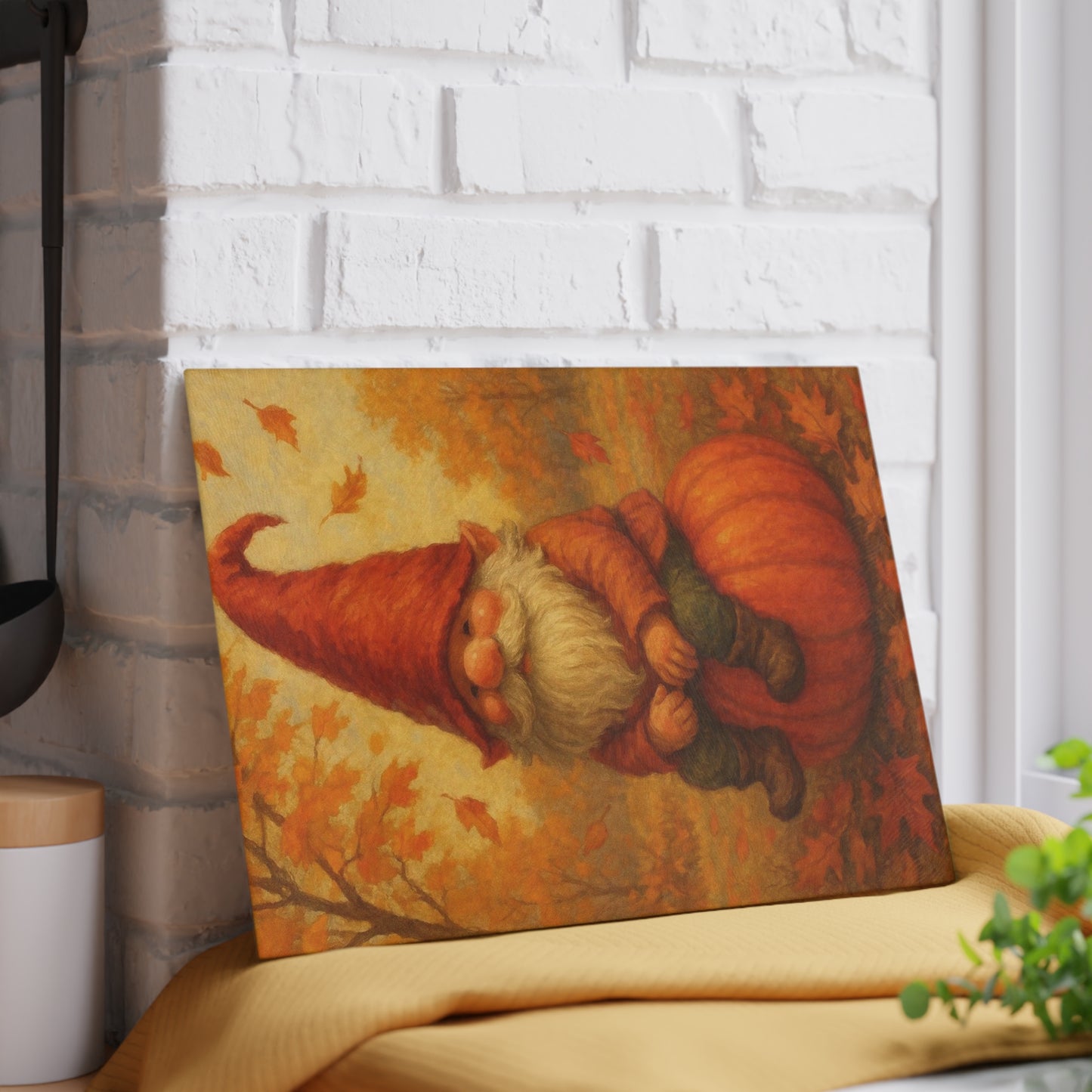 Autumn Gnome Glass Cutting Board, Fall Kitchen Decor, Gnome Themed Gifts, Thanksgiving Serving Board, Harvest Decoration