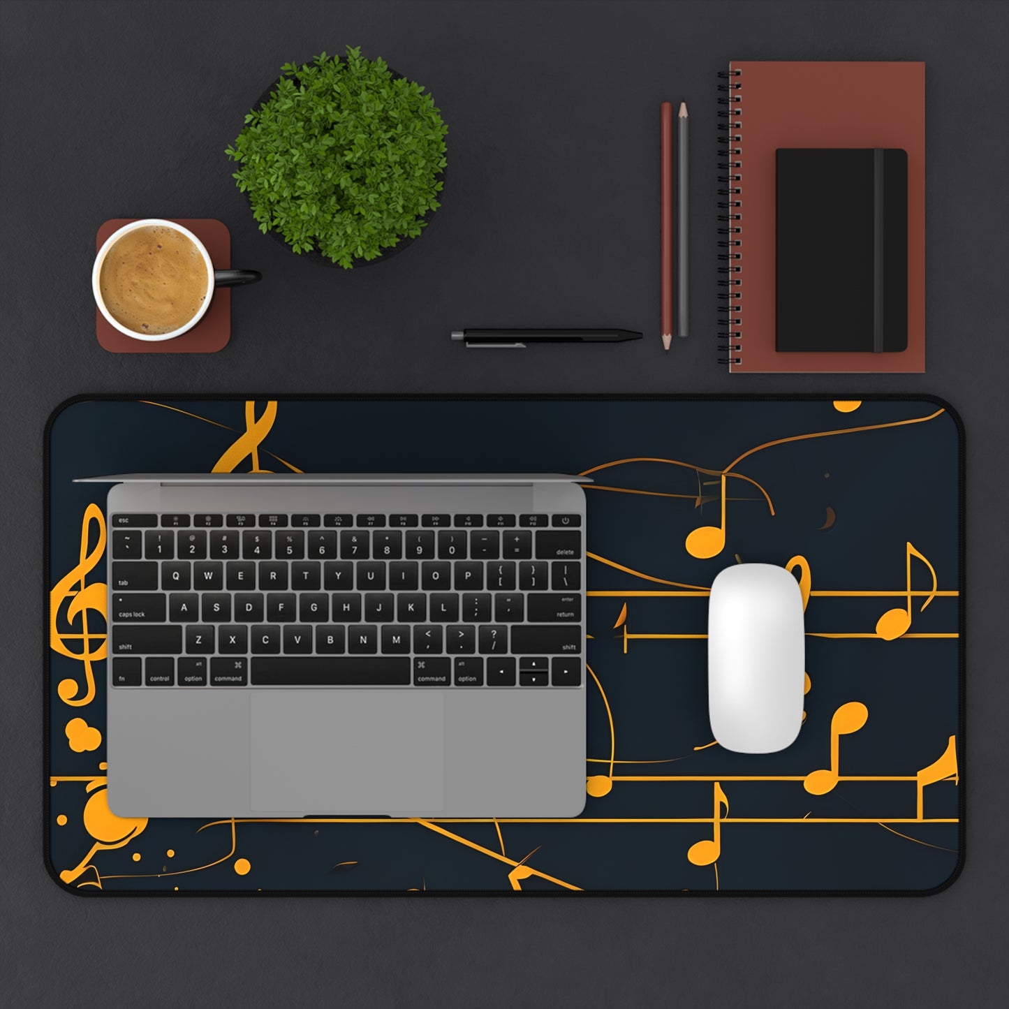Music Notes Desk Mat – Golden Sheet Music Mouse Pad