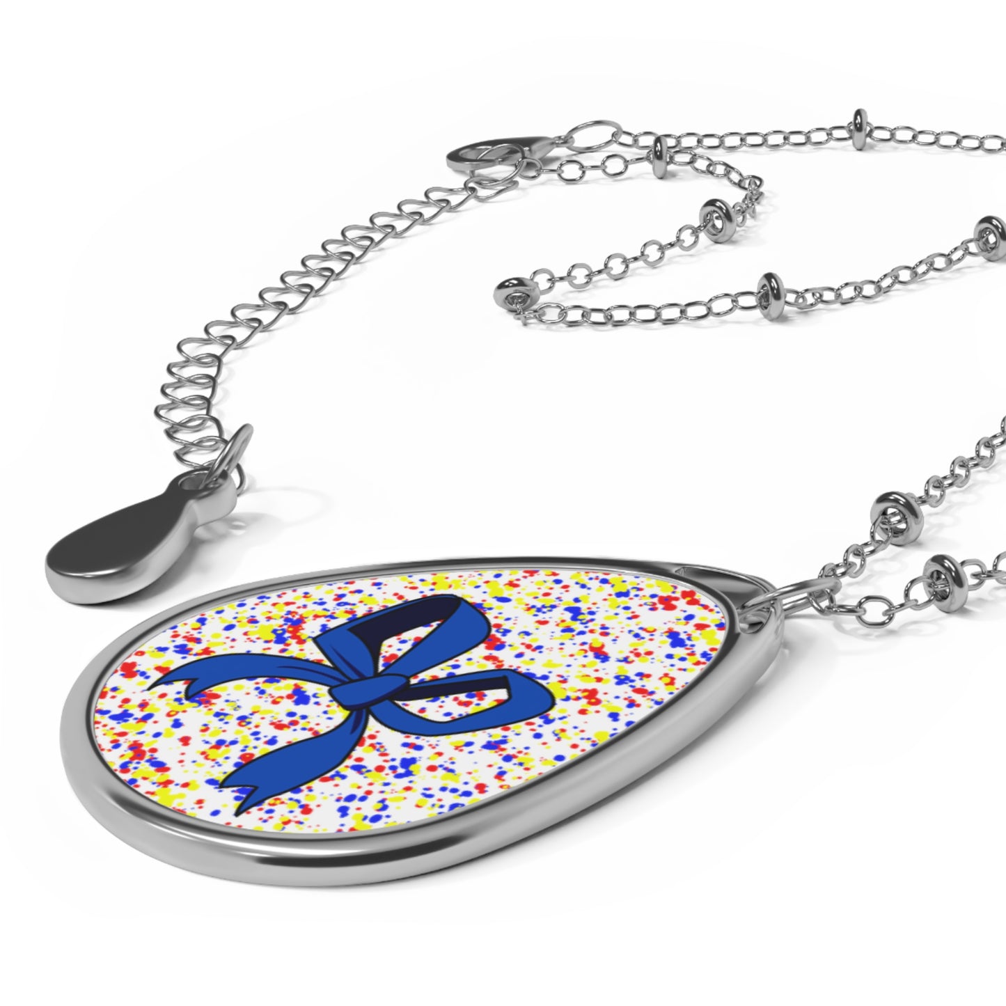 Charming Oval Necklace with Colorful Ribbon Design, Gift for Her, Everyday Jewelry, Birthday Present, Elegant Accessories