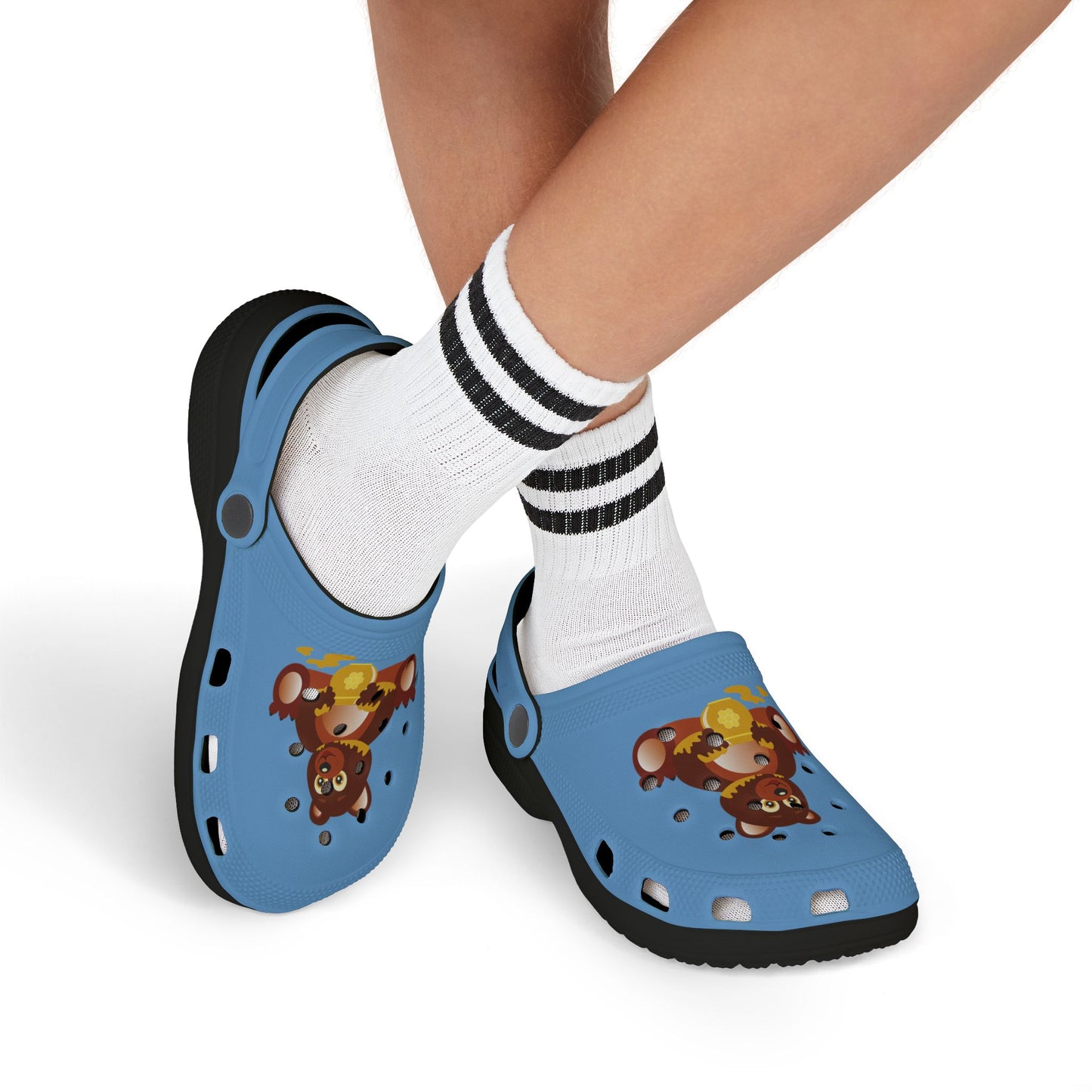 Kids Teddy Bear Honey Clogs — Blue EVA Foam Slip-On Shoes