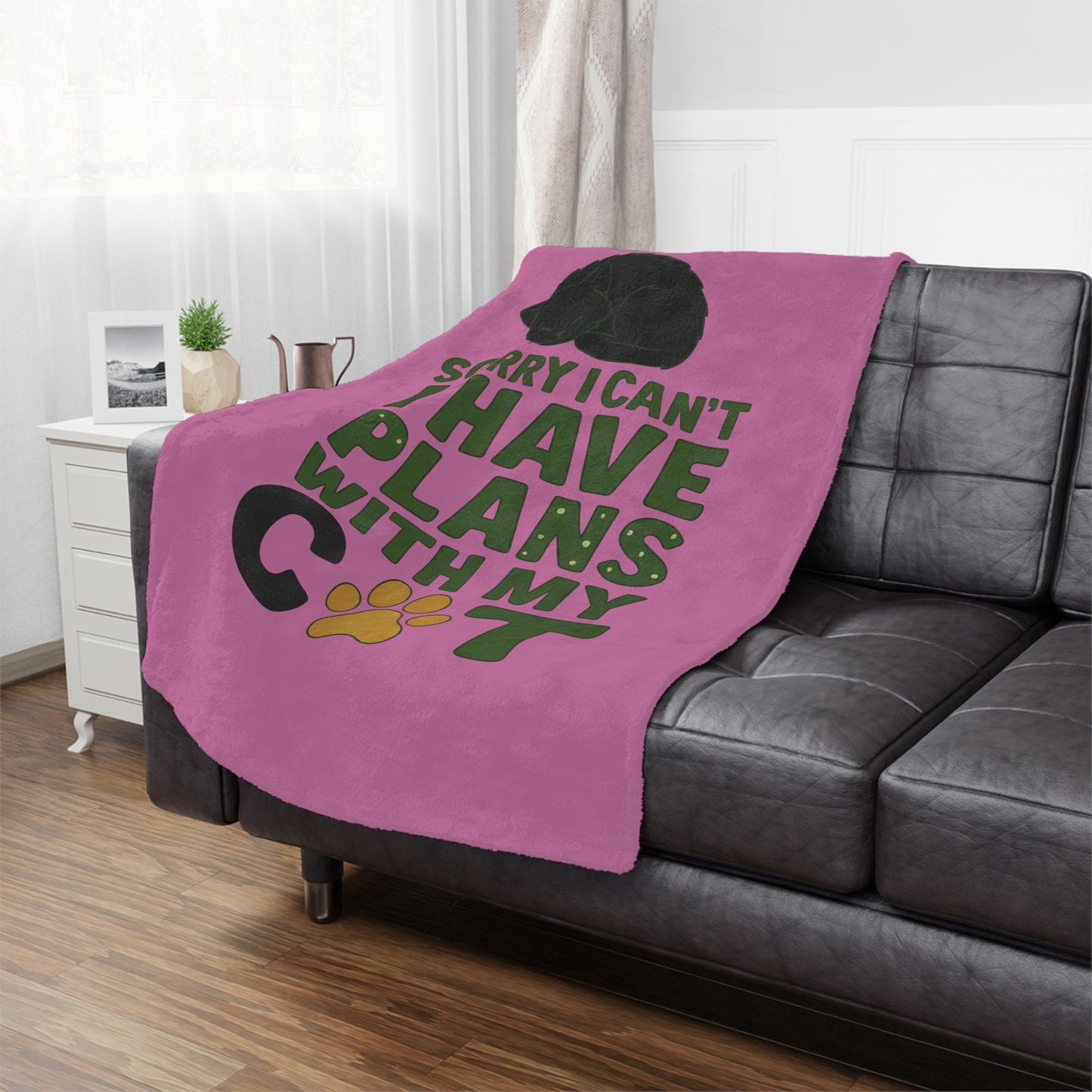 Minky Blanket - "Sorry I Can't I Have Plans With My Cat" Cute Cat Paw Throw for Cat Lovers