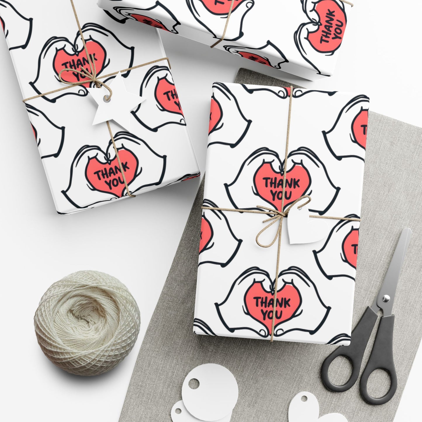 Gift Wrap — 'Thank You' Heart Hands Pattern Wrapping Paper