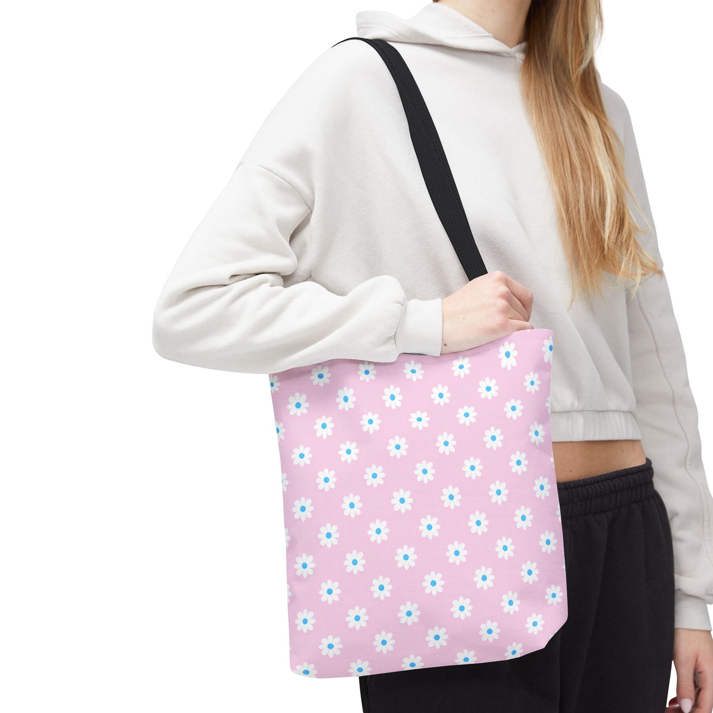 Pink Daisy Pattern Tote Bag — Floral Everyday Canvas Shopper