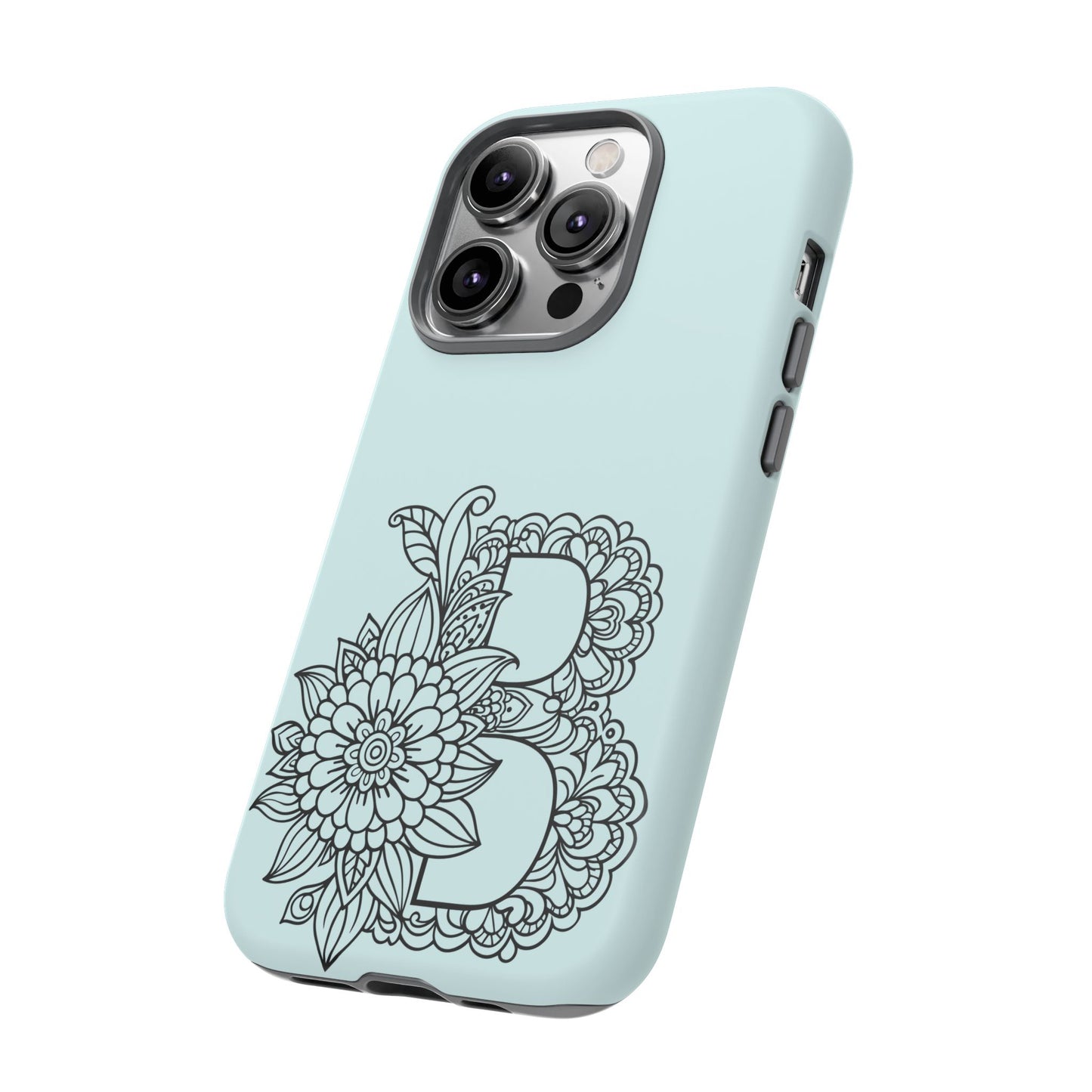 Personalized Tough Phone Case- Letter B, Floral Monogram Cell Phone Cover, Custom Protective Case, Unique Gift, Birthday, Graduation
